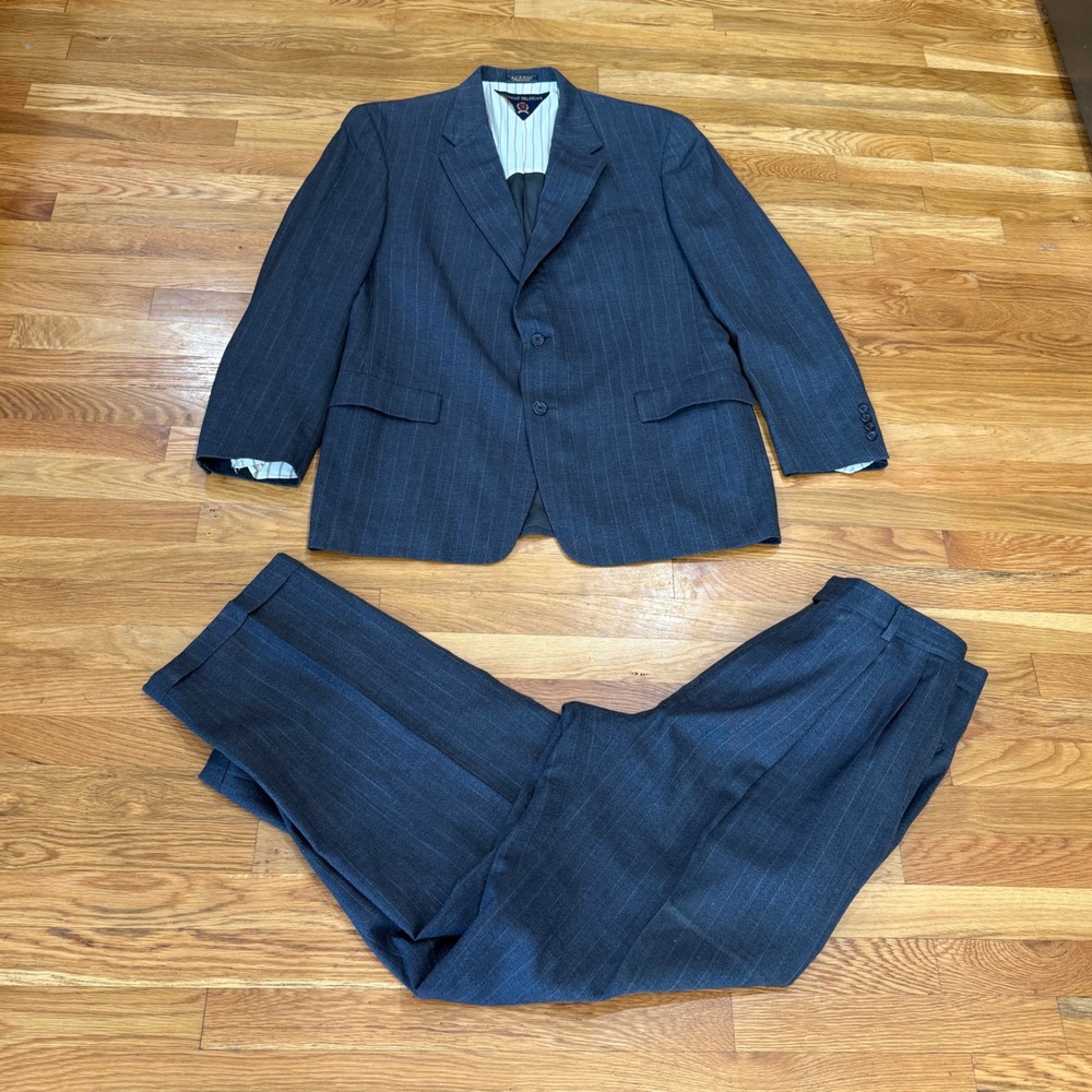 Tommy Hilfiger Mens Grey Pinstripe 100% Wool 2 Piece Suit Made in USA Vintage